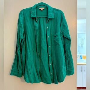 Mint Green Crinkle Button Down